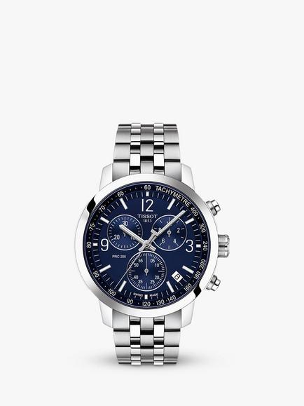 Tissot T1144171104700 Men's PRC 200 Chronograph Date Bracelet Strap Watch, Silver/Blue, Silver/Blue
