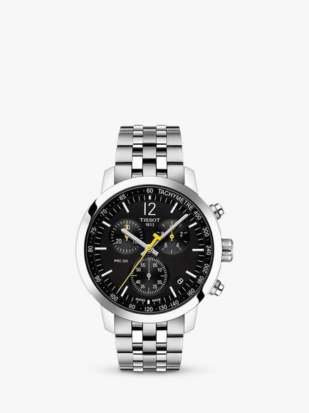 Tissot T1144171105700 Men's PRC 200 Chronograph Date Bracelet Strap Watch, Silver/Black, Silver/Black