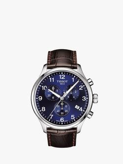 Tissot T1166171604700 Men's Classic Chronograph Date Leather Strap Watch, Brown/Blue, Brown/Blue