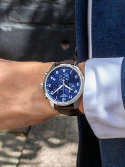 Tissot T1166171604700 Men's Classic Chronograph Date Leather Strap Watch, Brown/Blue - view 2, Brown/Blue