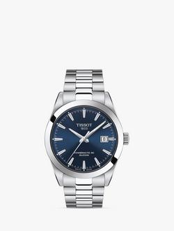 Tissot T1274071104100 Men's Gentleman Automatic Powermatic 80 Date Bracelet Strap Watch, Silver/Blue, Silver/Blue
