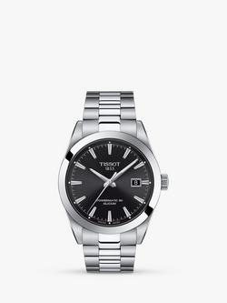Tissot T1274071105100 Men's Gentleman Automatic Powermatic 80 Date Bracelet Strap Watch, Silver/Black, Silver/Black