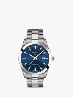 Tissot T1274104404100 Men's Gentleman Titanium Date Bracelet Strap Watch, Silver/Blue, Silver/Blue