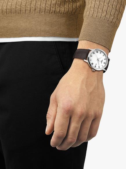 Tissot Men's Classic Dream Date Leather Strap Watch - view 2, Brown/White