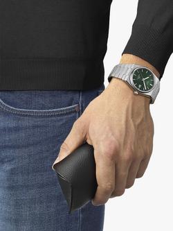 Tissot T1374071109100 Men's PRX Automatic Powermatic 80 Date Bracelet Strap Watch, Silver/Green - view 2, Silver/Green