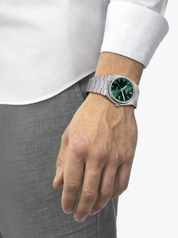 Tissot Men's PRX Date Bracelet Strap Watch - view 2, Silver/Green T1374101109100