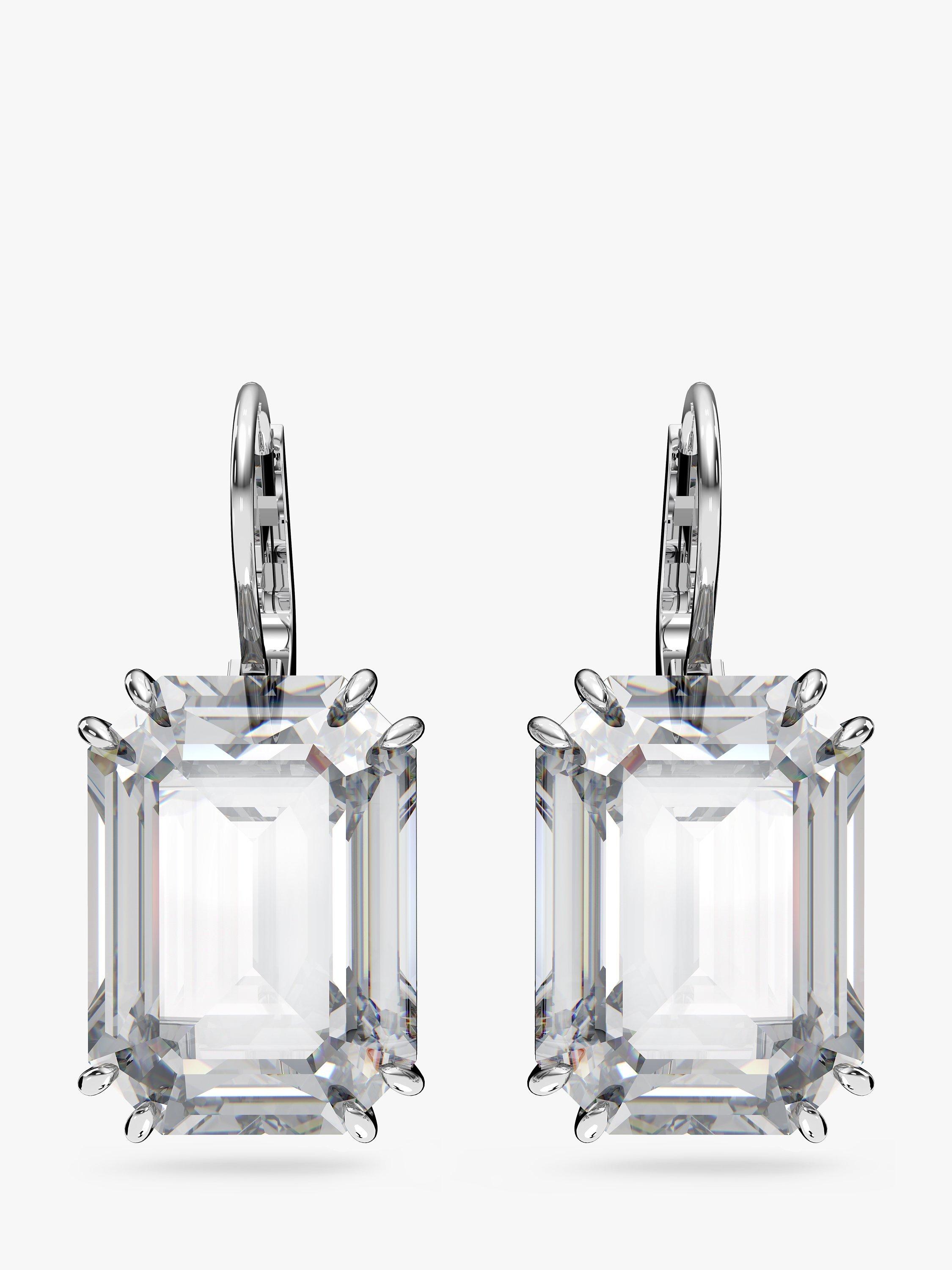 Product image 1 of 4, which shows Swarovski Millenia Octagon Cut Crystal Drop Earrings, Silver/White