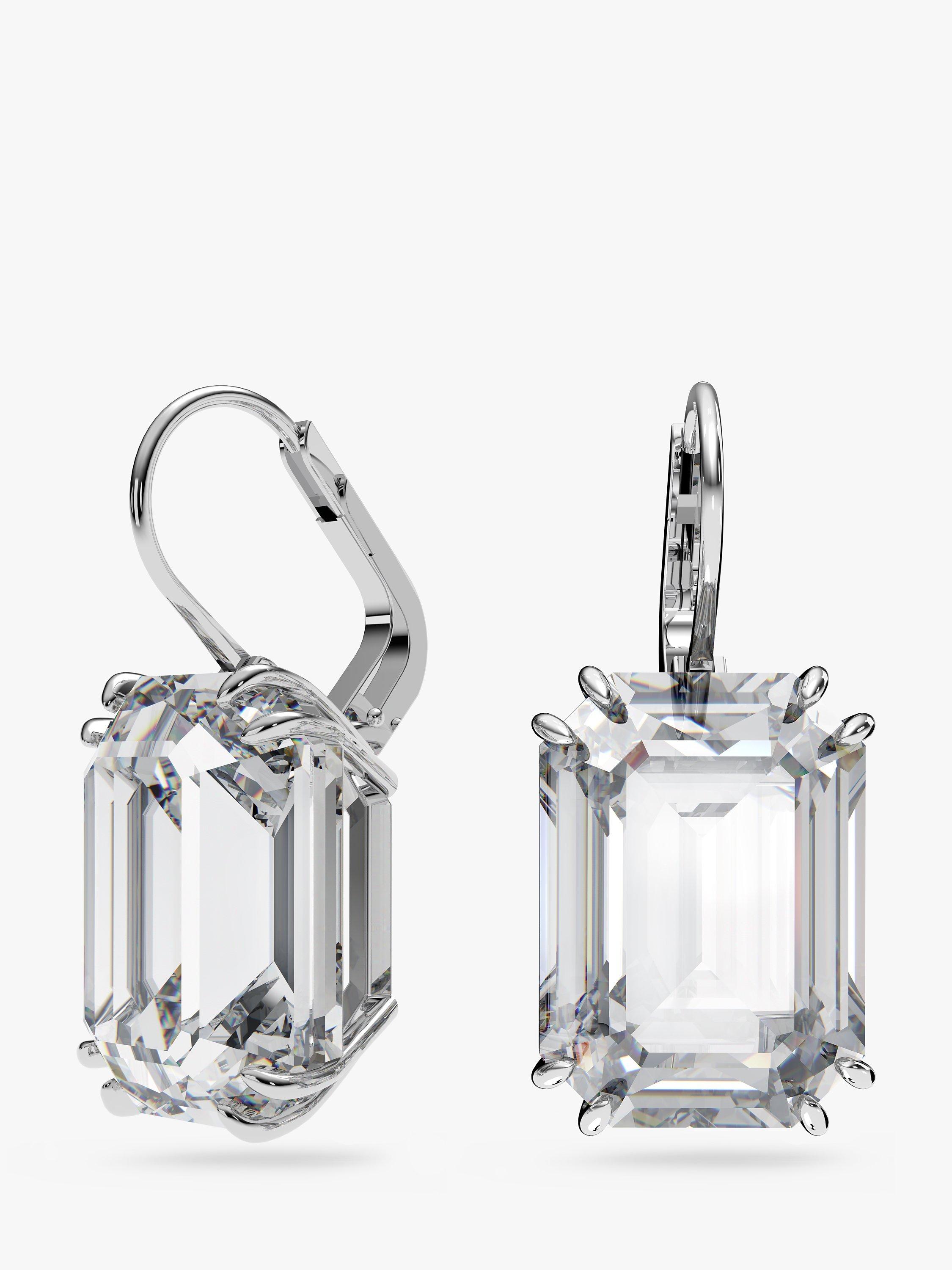 Product image 2 of 4, which shows Swarovski Millenia Octagon Cut Crystal Drop Earrings, Silver/White