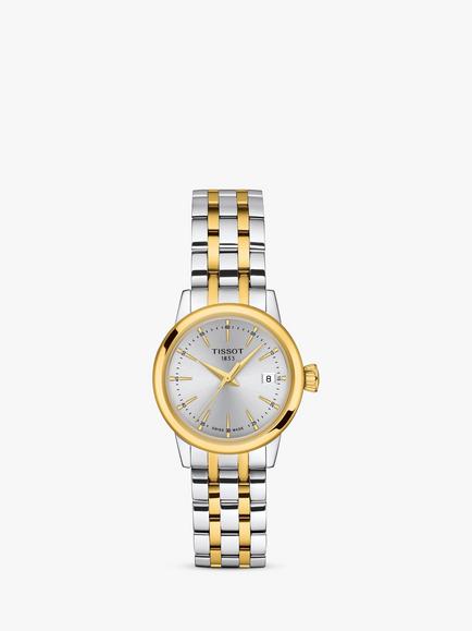 Tissot T1292102203100 Women's Classic Dream Date Two-Tone Bracelet Strap Watch, Silver/Gold, Silver/Gold