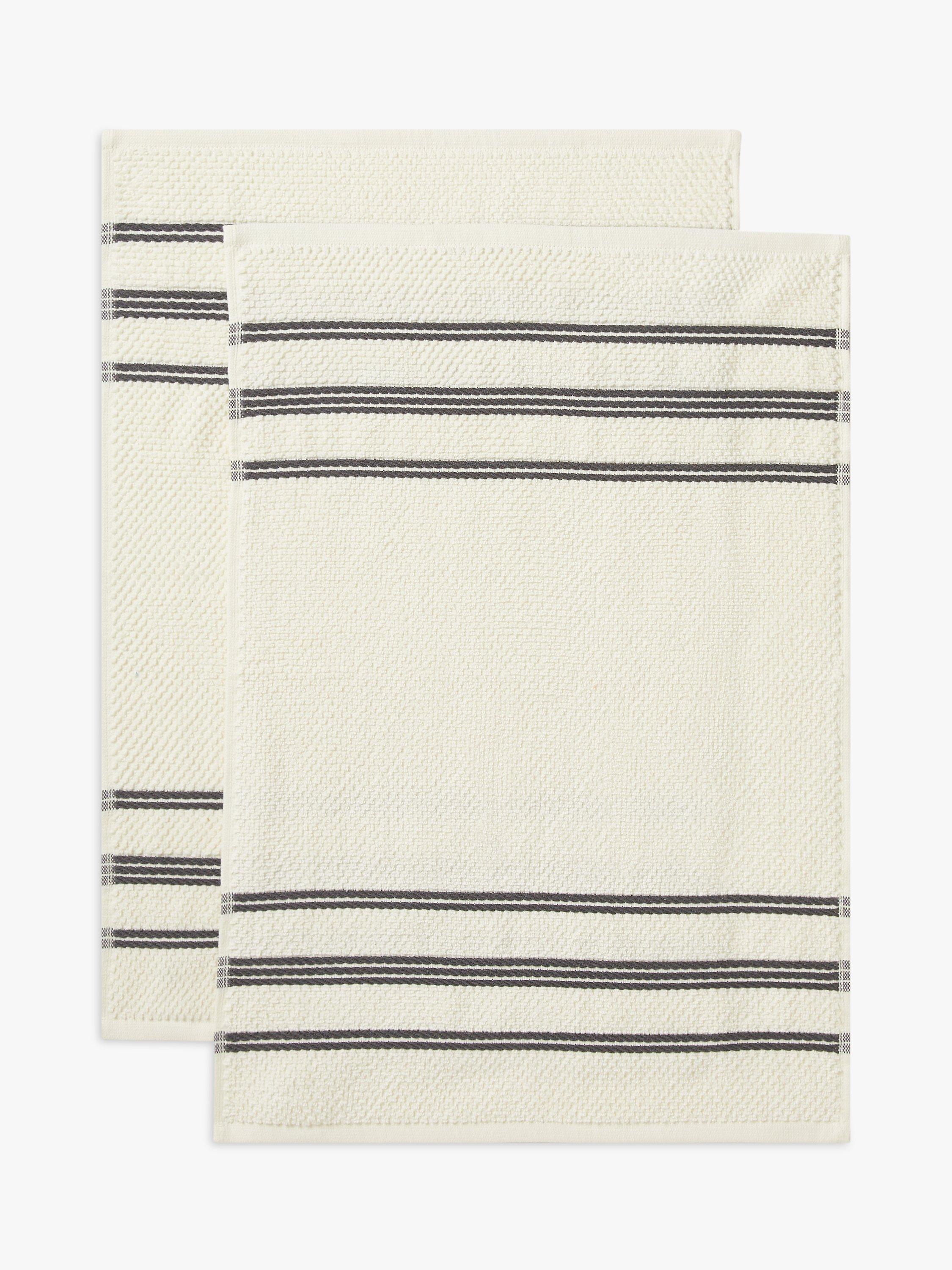 John Lewis Professional Striped Cotton Tea Towels Set of 2 White