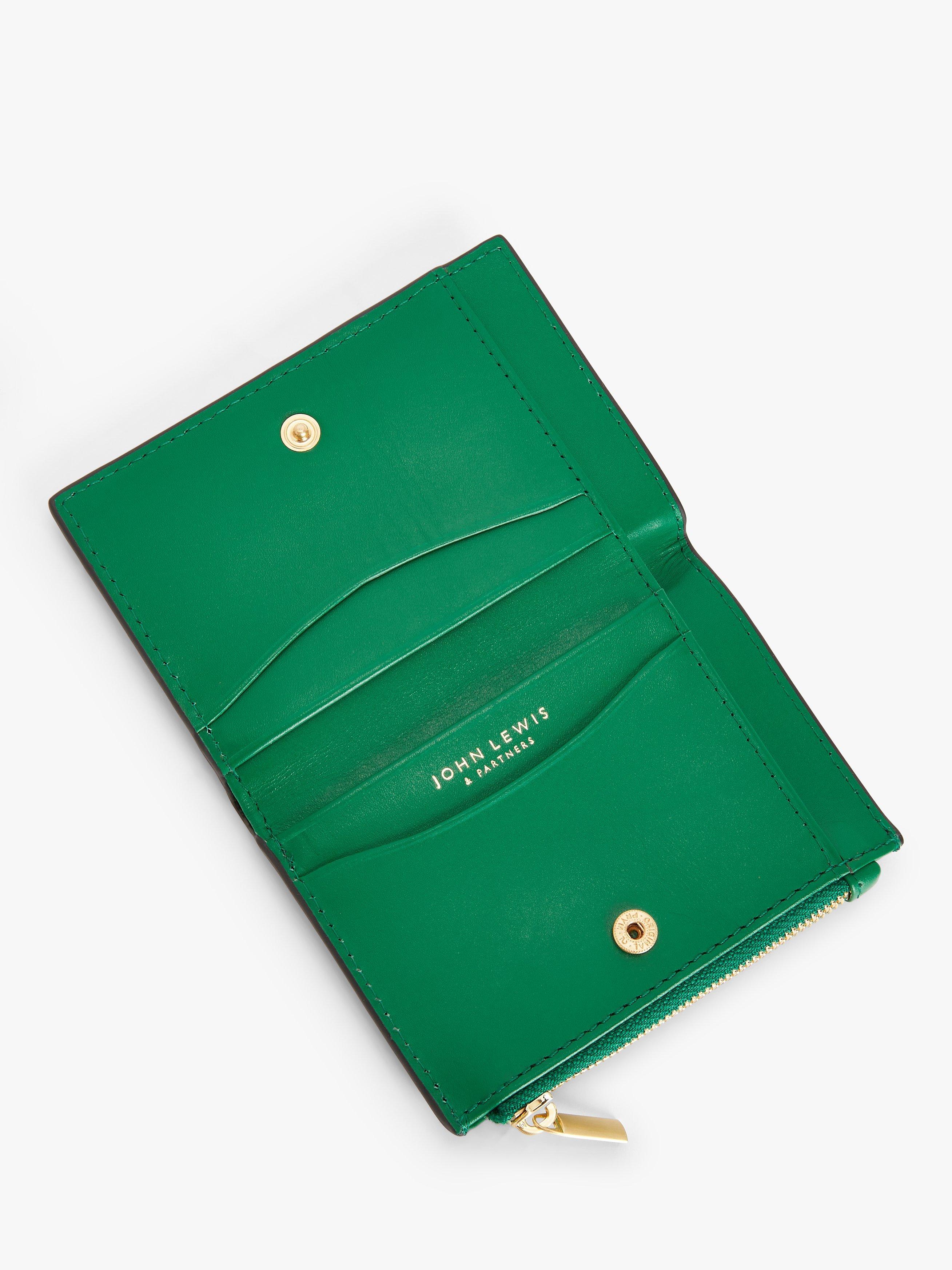 John Lewis Zip Leather Purse, Emerald Green