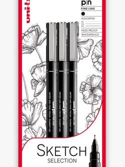 uni-ball Uni-Pin Fine Line Sketch Selection, Pack of 3, Black, Black