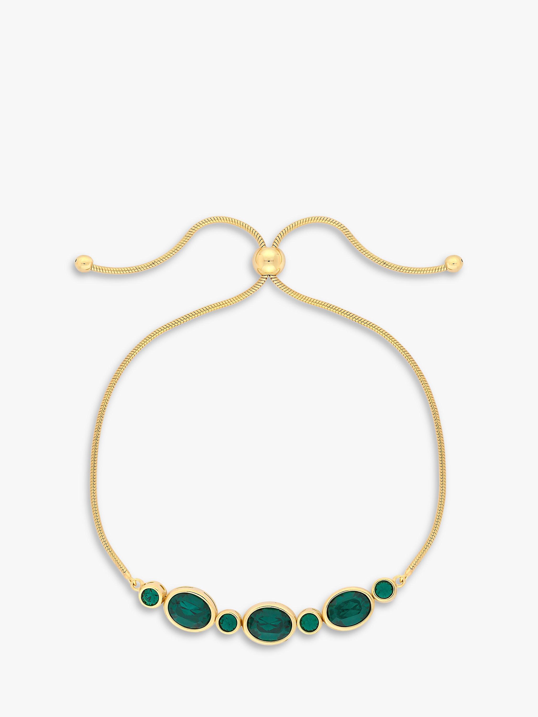 Simply Silver Cubic Zirconia Toggle Bracelet, Gold/Green