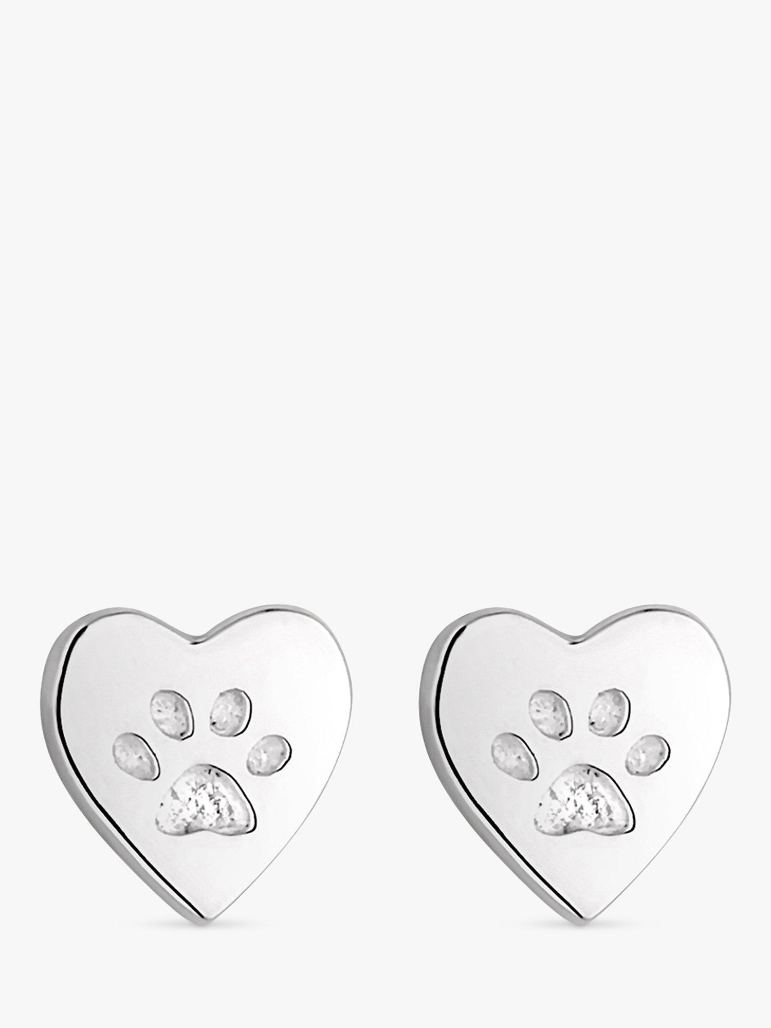 Product image 1 of 2, which shows Simply Silver Heart Paw Cubic Zirconia Stud Earrings, Silver