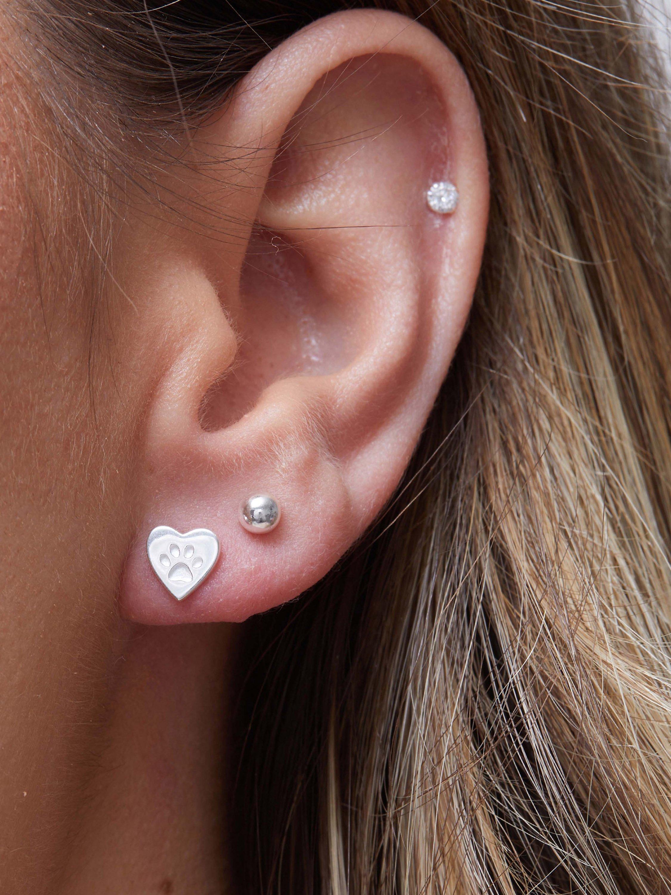 Product image 2 of 2, which shows Simply Silver Heart Paw Cubic Zirconia Stud Earrings, Silver