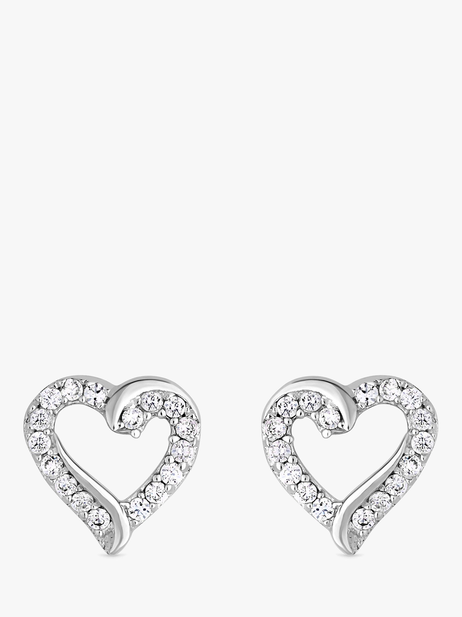 Simply Silver Cubic Zirconia Heart Stud Earrings, Silver
