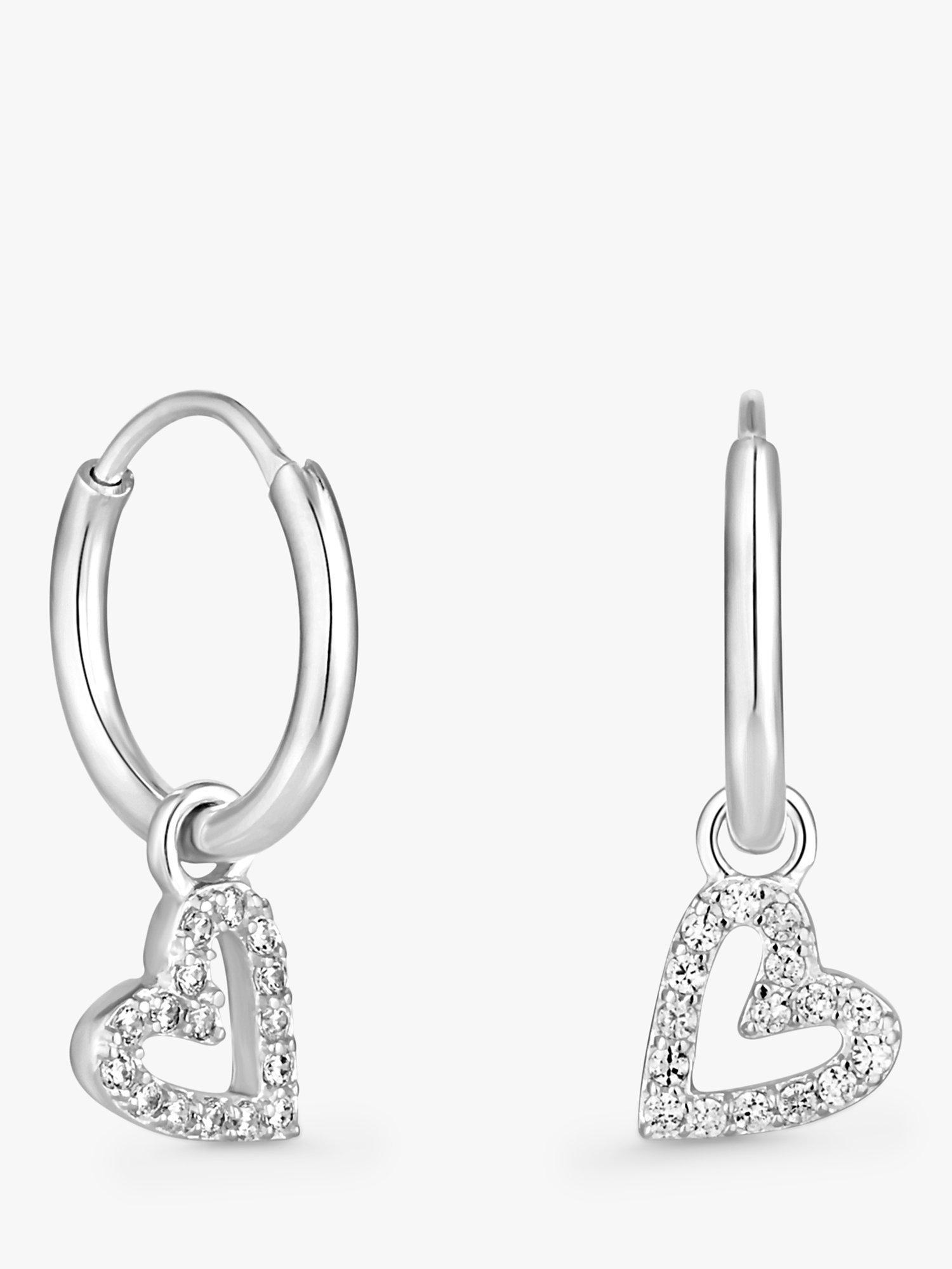 Product image 1 of 2, which shows Simply Silver Cubic Zirconia Heart Drop Hoop Earrings, Silver