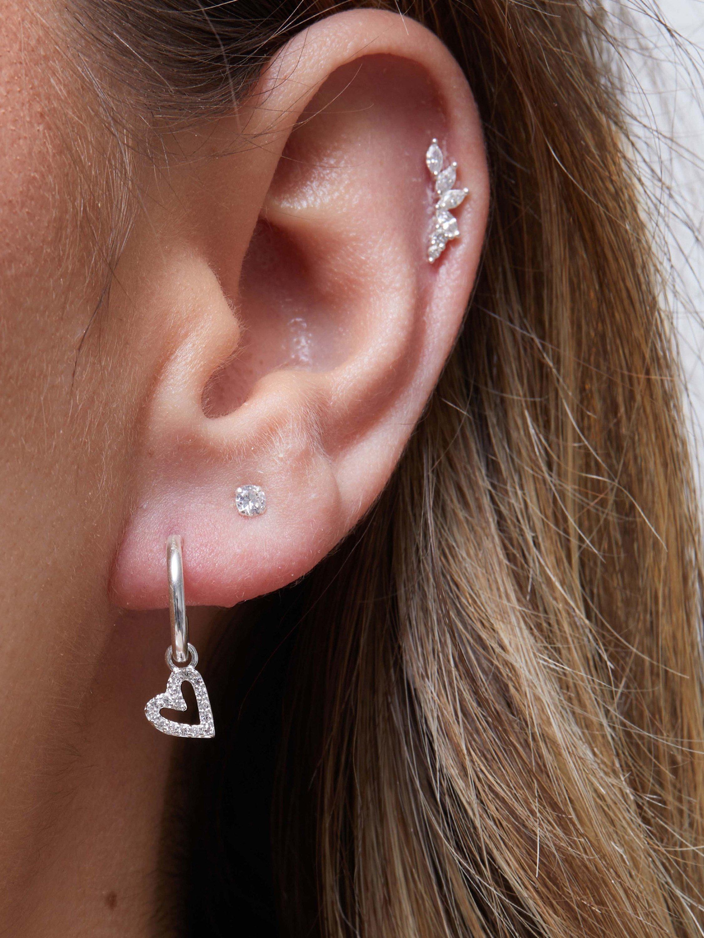 Product image 2 of 2, which shows Simply Silver Cubic Zirconia Heart Drop Hoop Earrings, Silver