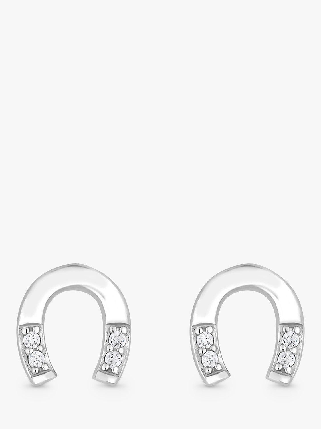 Simply Silver Horseshoe Cubic Zirconia Stud Earrings, Silver