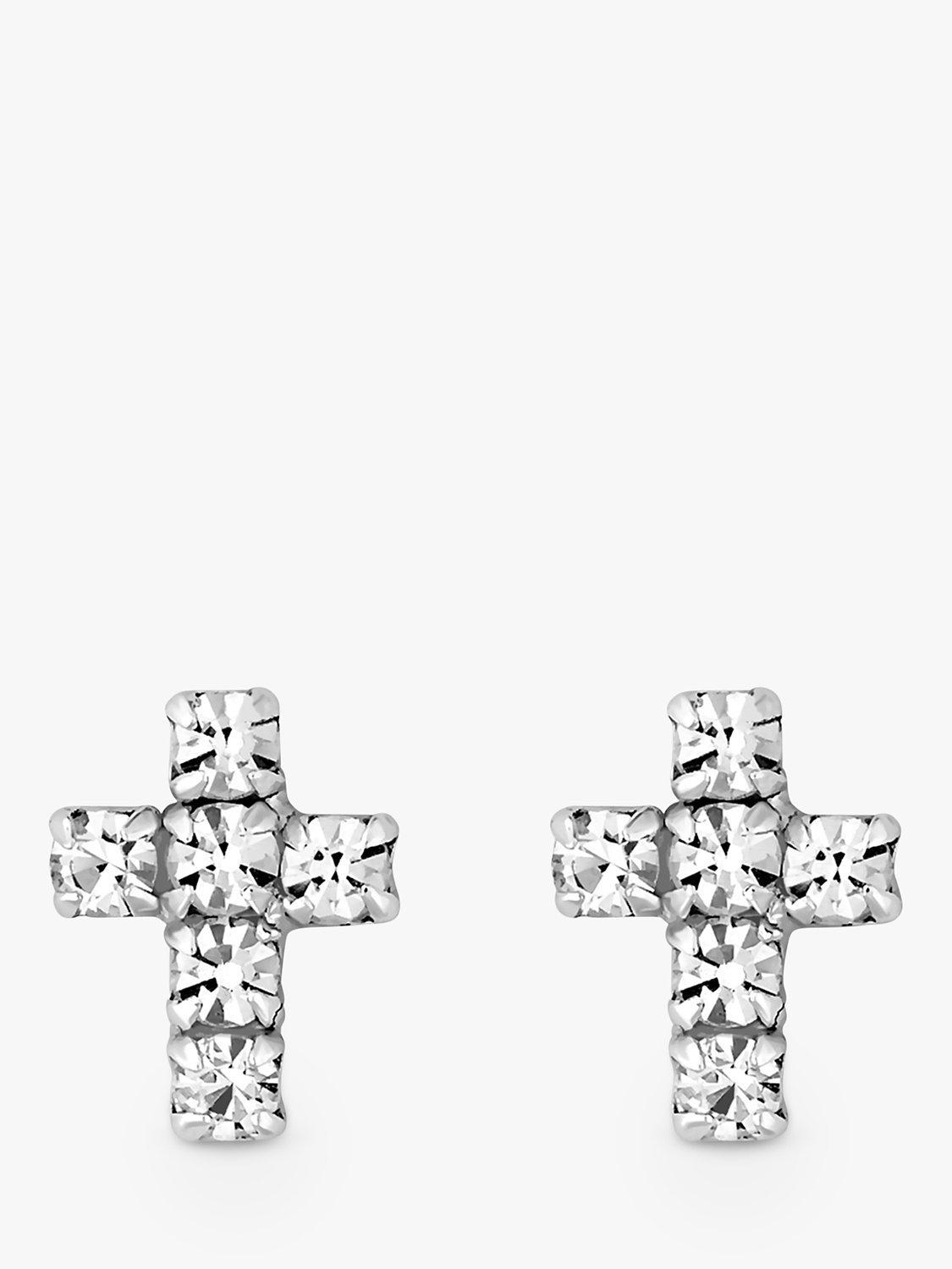 Product image 1 of 1, which shows Simply Silver Cubic Zirconia Cross Stud Earrings, Silver