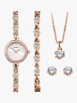 Sekonda 49026.76 Women's Crystal Watch, Bracelet, Pendant Necklace & Stud Earrings Jewellery Set, Rose Gold