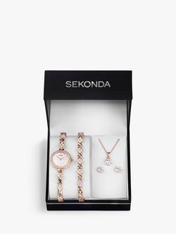 Sekonda 49026.76 Women's Crystal Watch, Bracelet, Pendant Necklace & Stud Earrings Jewellery Set - view 2, Rose Gold