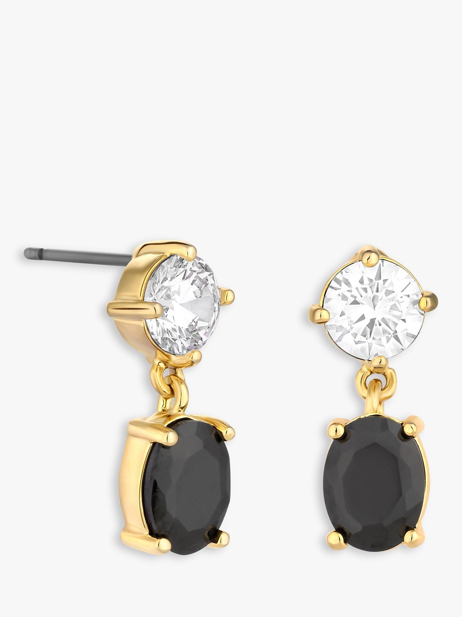 Jon Richard Zirconia Crystal and Jet Double Oval Drop Earrings, Gold/Multi