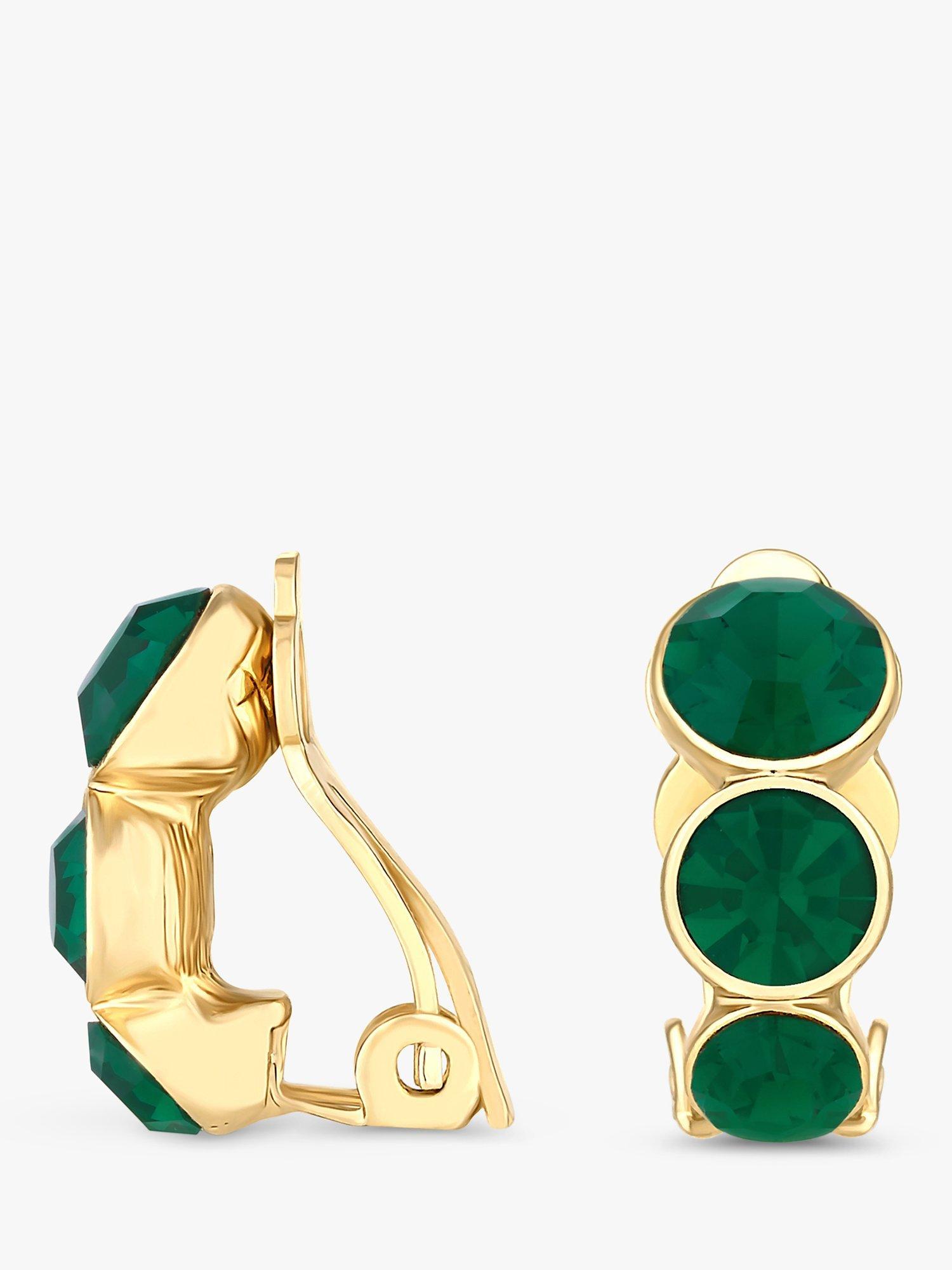 Jon Richard Graduated Round Cubic Zirconia Clip-On Earrings, Gold/Emerald