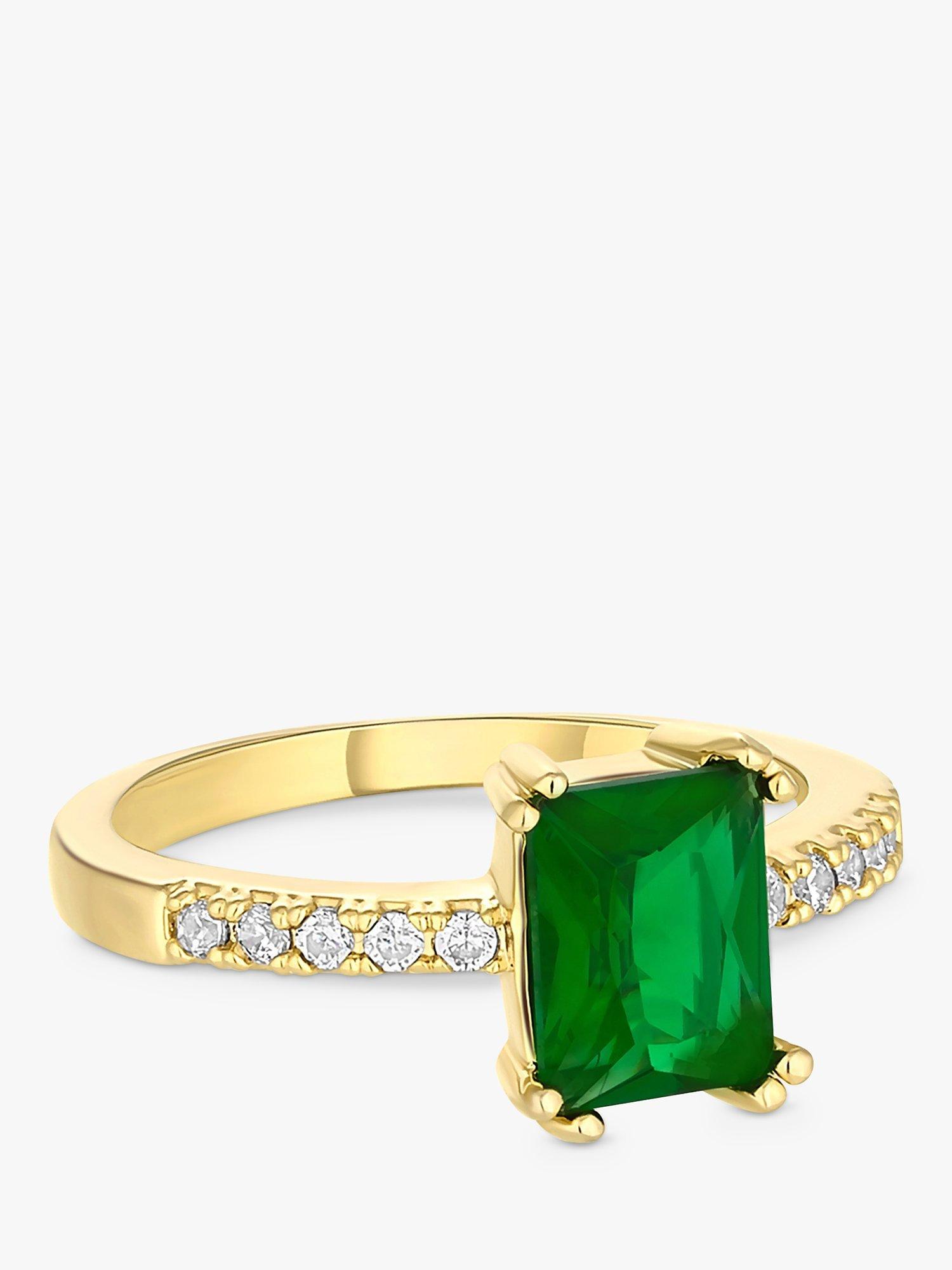 Jon Richard Cubic Zicornia Emerald Cut Ring, Gold/Emerald, K