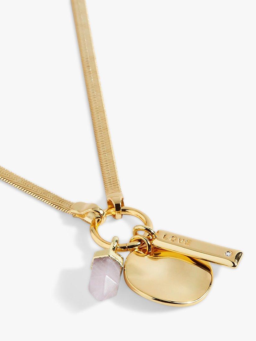 Joma Jewellery Riva Rose Quartz Love Pendant Necklace, Gold