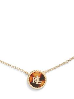 Lauren Ralph Lauren Faux Tortoise Logo Pendant Necklace, Gold - view 2, Gold