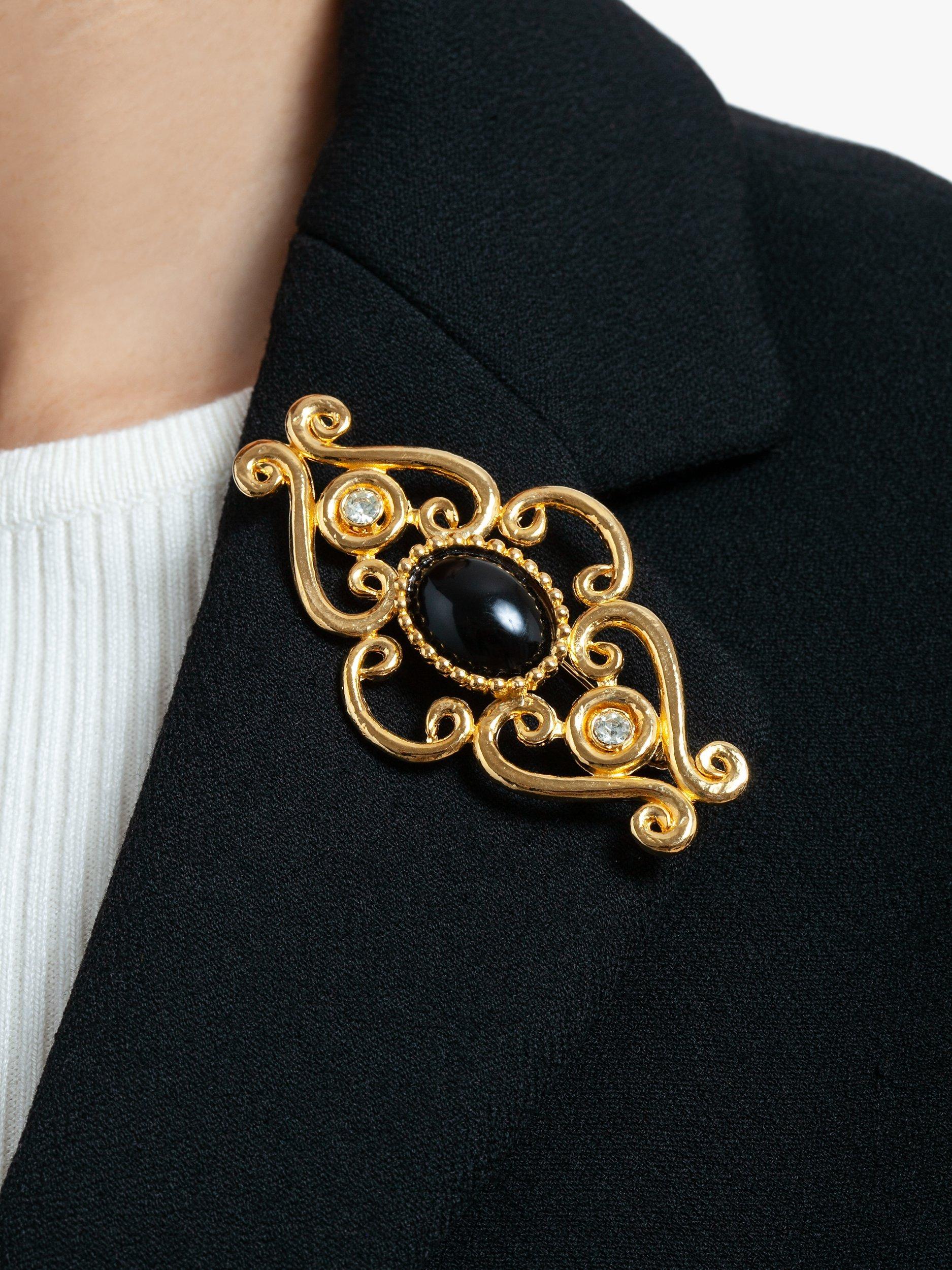 Product image 2 of 3, which shows Susan Caplan Pre-Loved Victorian Revival Swarovski Crystal Scroll Brooch, Dated Circa 1980s