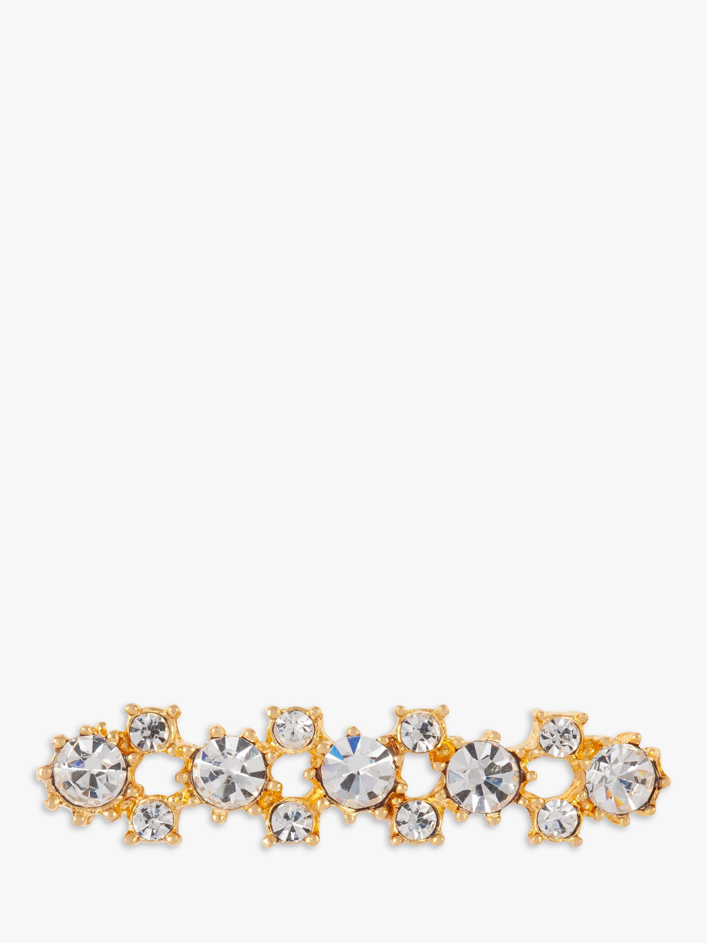 Product image 1 of 2, which shows Susan Caplan Pre-Loved Gold Plated Round Swarovski Crystal Bar Brooch, Dated Circa 1990s, Gold