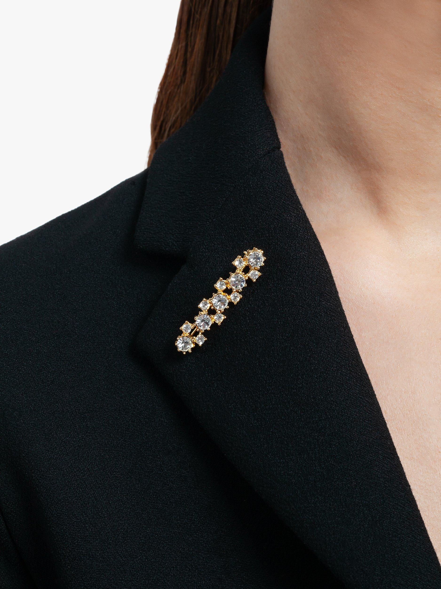 Product image 2 of 2, which shows Susan Caplan Pre-Loved Gold Plated Round Swarovski Crystal Bar Brooch, Dated Circa 1990s, Gold