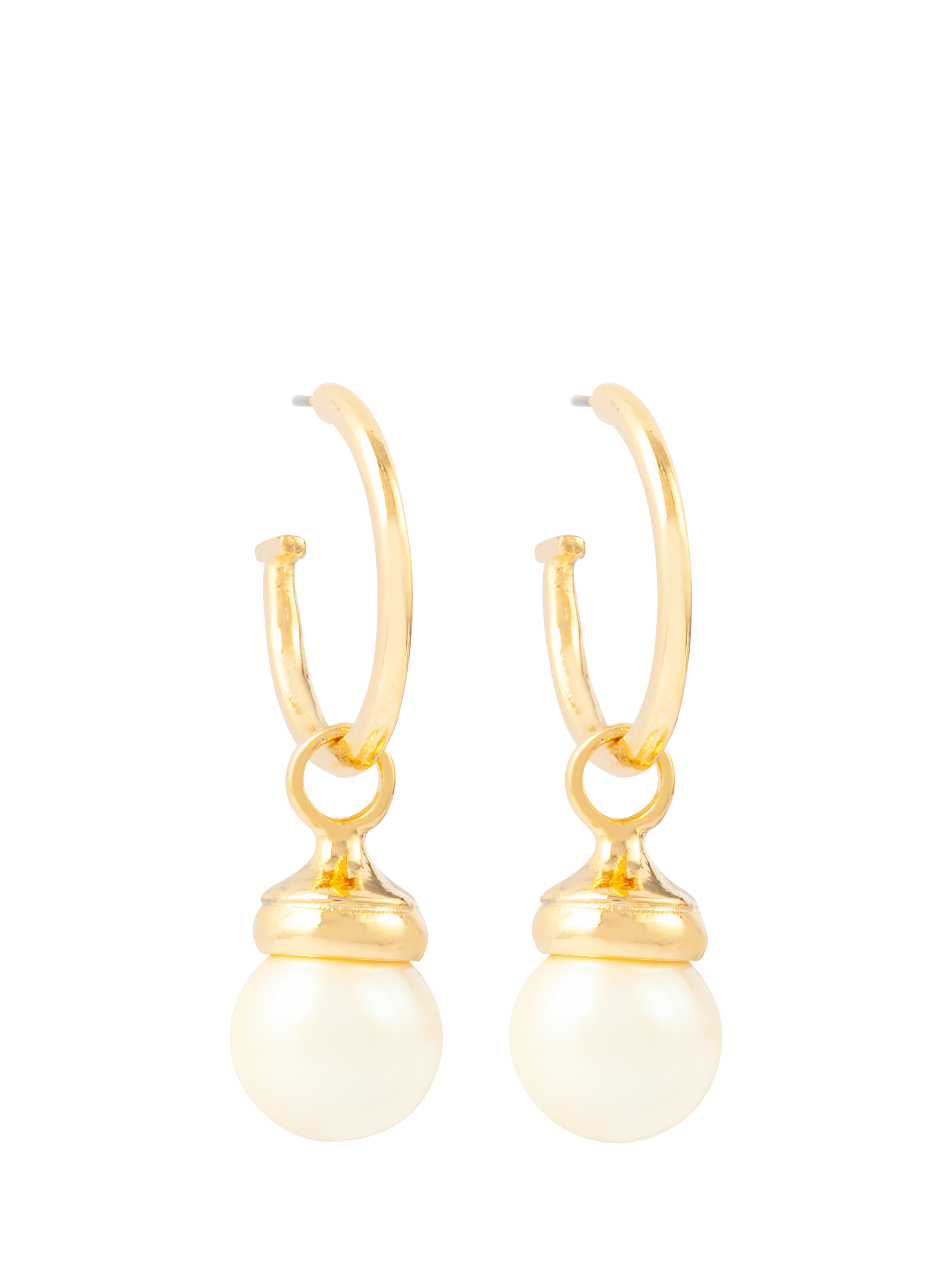 Product image 1 of 4, which shows Susan Caplan Pre-Loved Gold Plated Faux Pearl Charm Hoop Earrings, Dated Circa 1990s, Gold