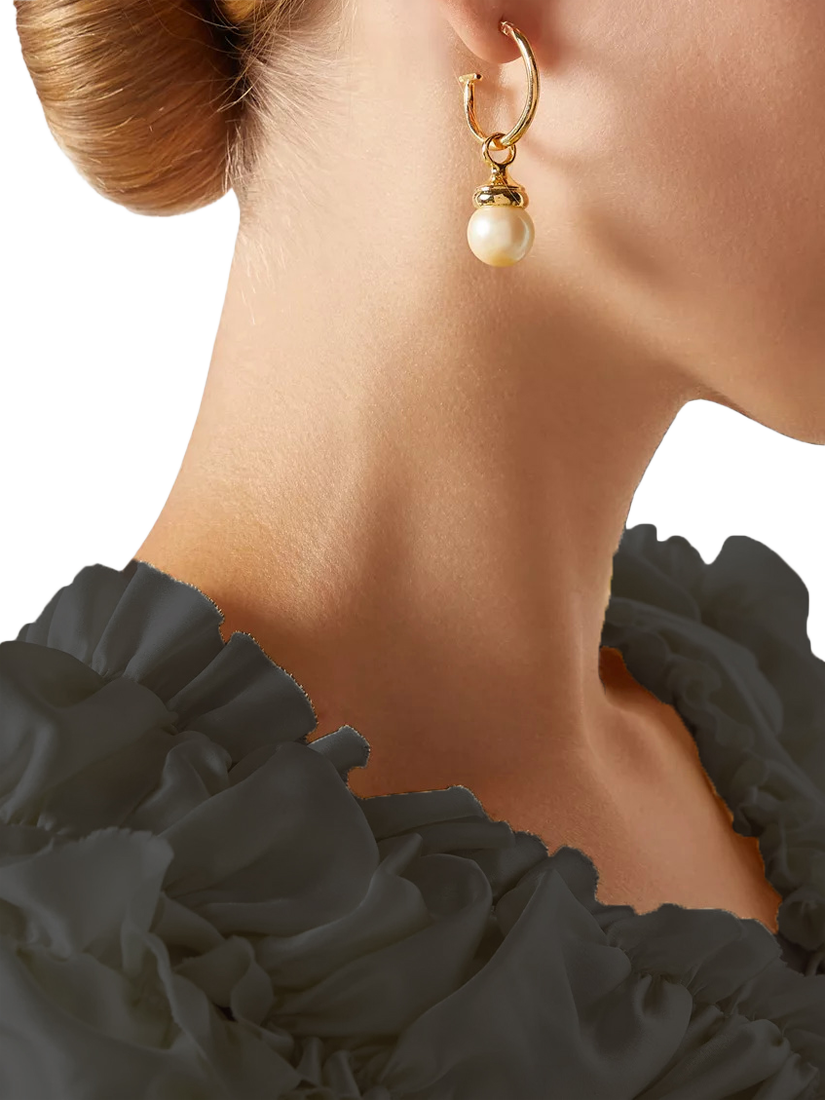 Product image 2 of 4, which shows Susan Caplan Pre-Loved Gold Plated Faux Pearl Charm Hoop Earrings, Dated Circa 1990s, Gold
