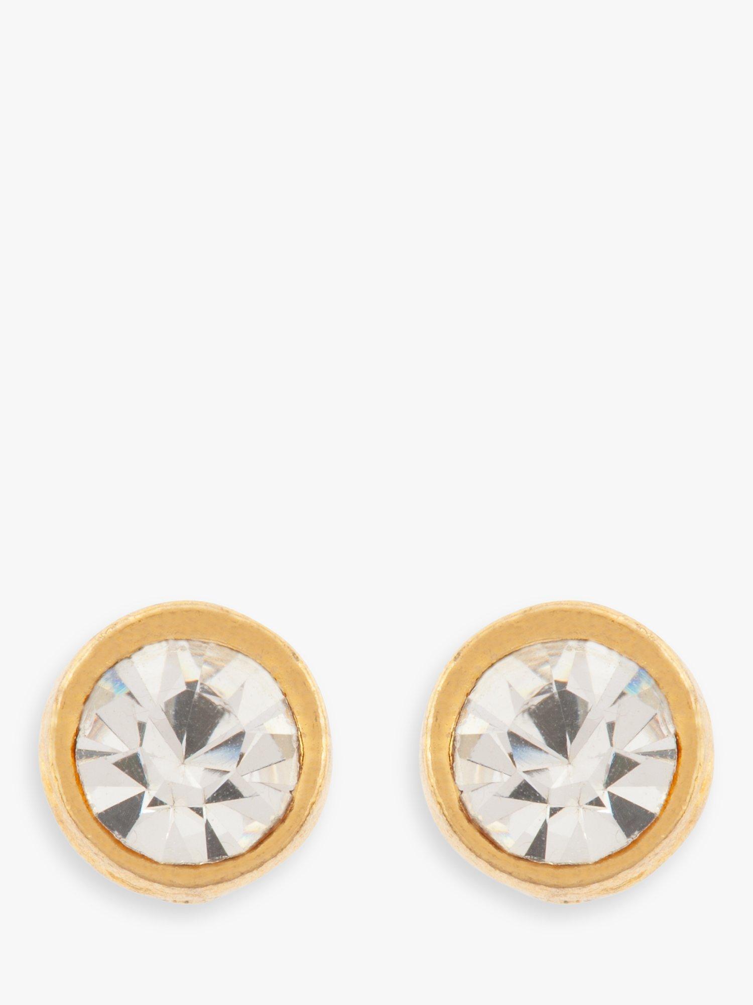Product image 1 of 2, which shows Susan Caplan Pre-Loved Rediscovered Collection Plated Swarovski Crystal Stud Earrings, Dated Circa 1980s, Gold/Clear