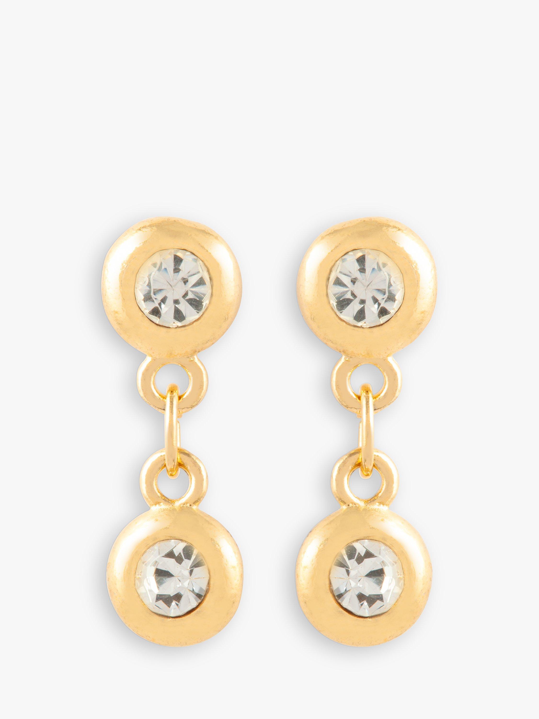 Product image 1 of 1, which shows Susan Caplan Pre-Loved Rediscovered Collection Gold Plated Double Swarovski Crystal Round Drop Earrings, Dated Circa 1990s, Gold