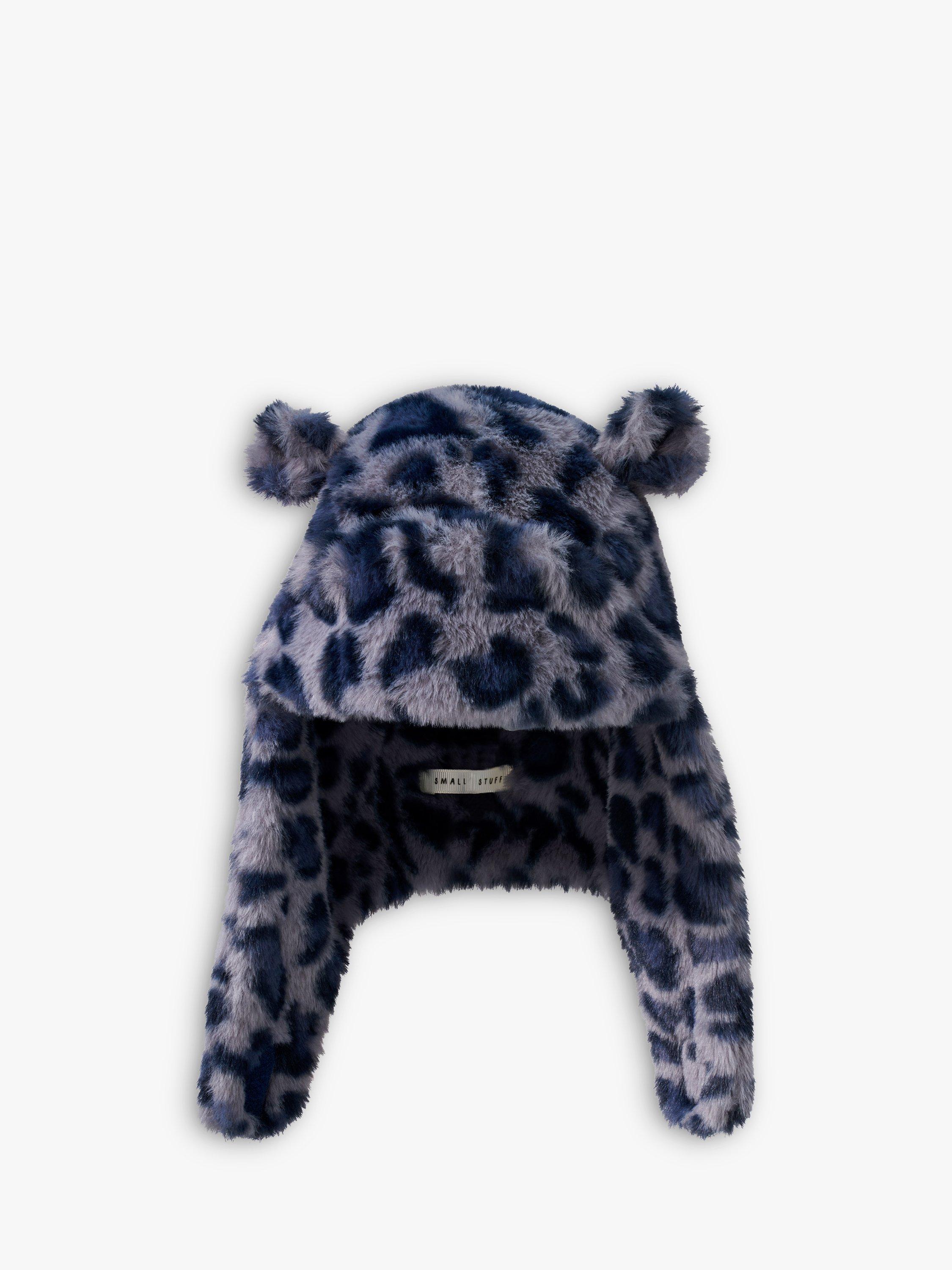 Product image 1 of 3, which shows Small Stuff Kids' Leopard Faux Fur Deerstalker Hat, Grey, 6-9 years