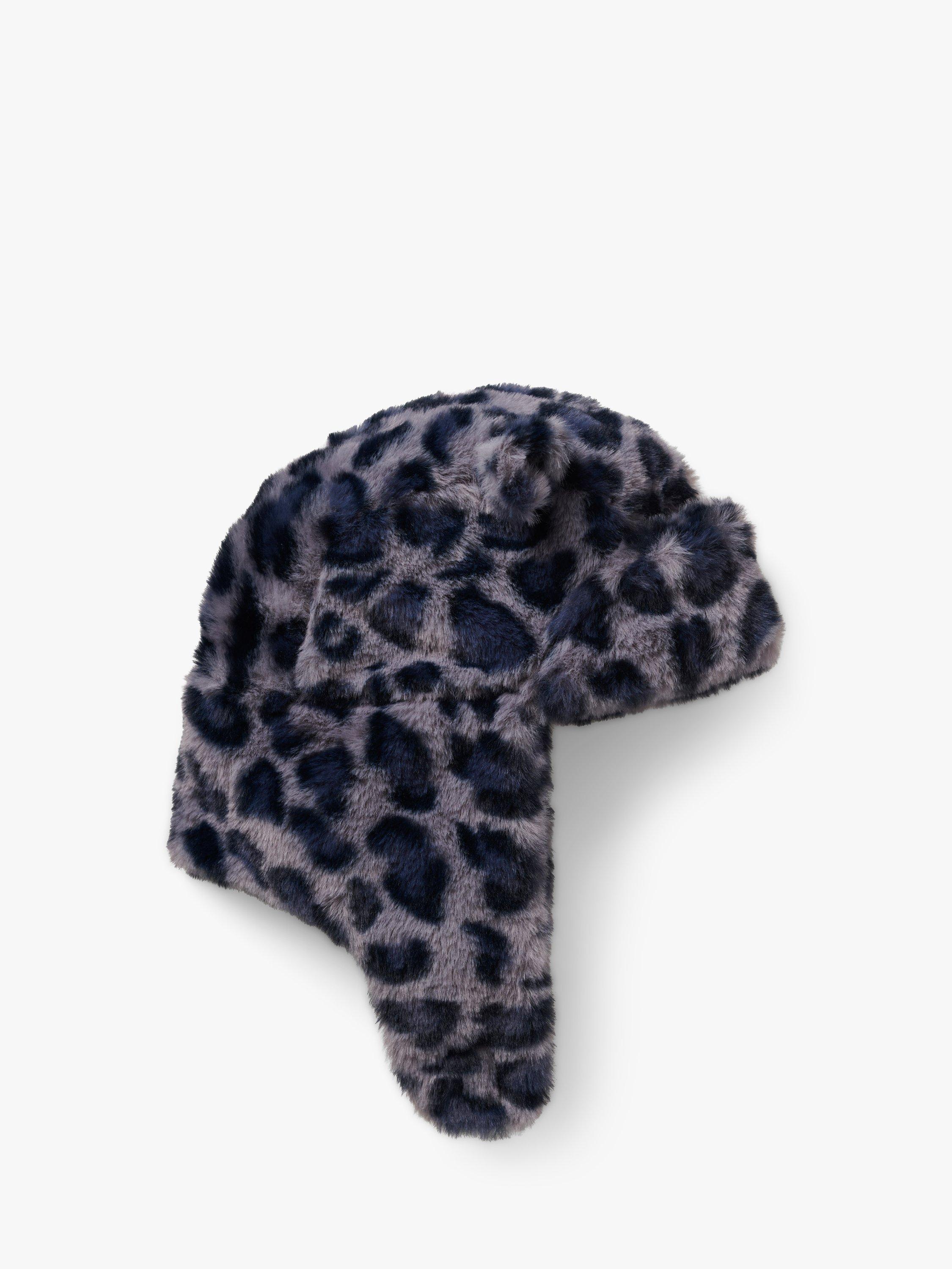 Product image 2 of 3, which shows Small Stuff Kids' Leopard Faux Fur Deerstalker Hat, Grey, 6-9 years