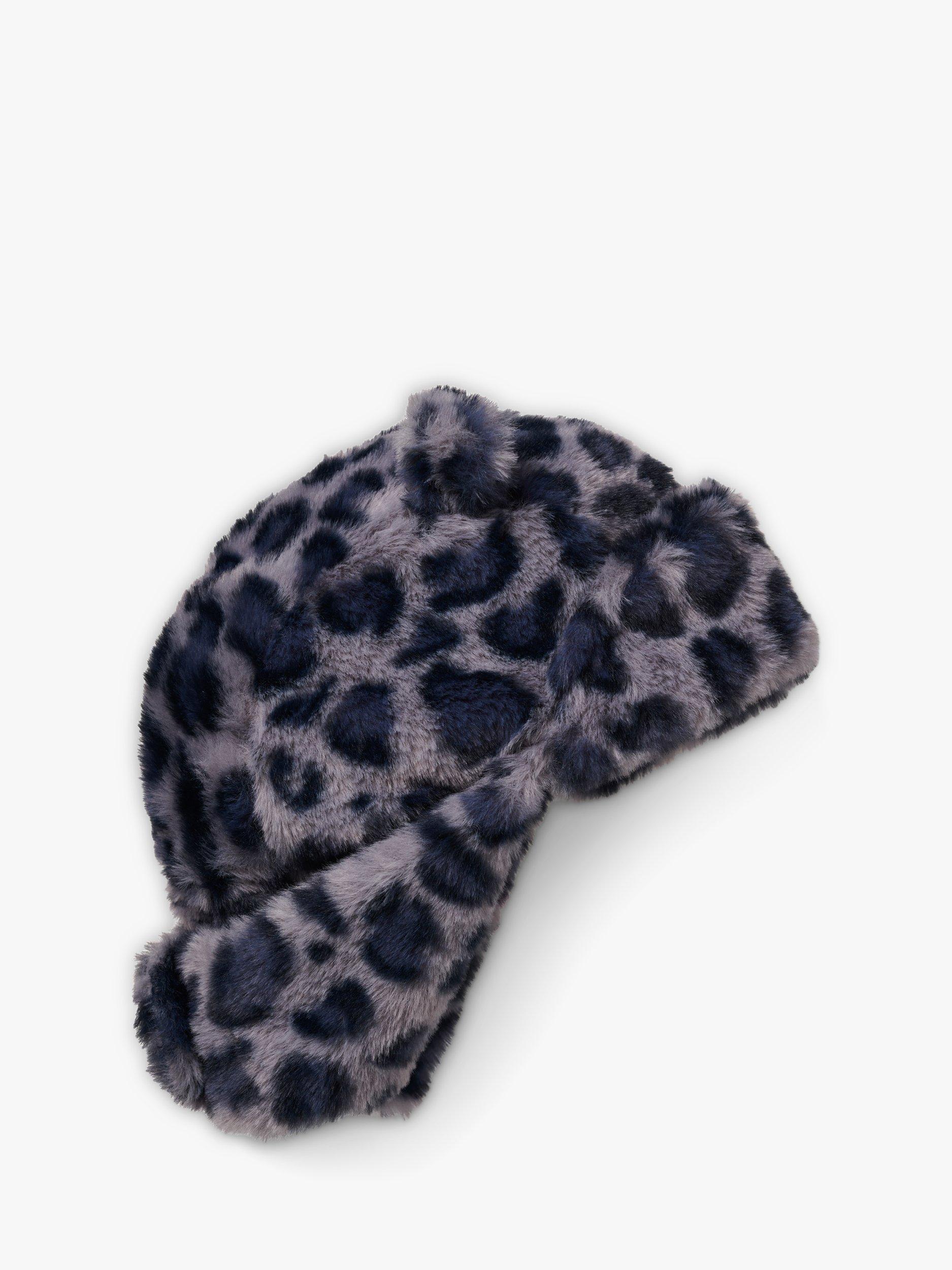 Product image 3 of 3, which shows Small Stuff Kids' Leopard Faux Fur Deerstalker Hat, Grey, 6-9 years