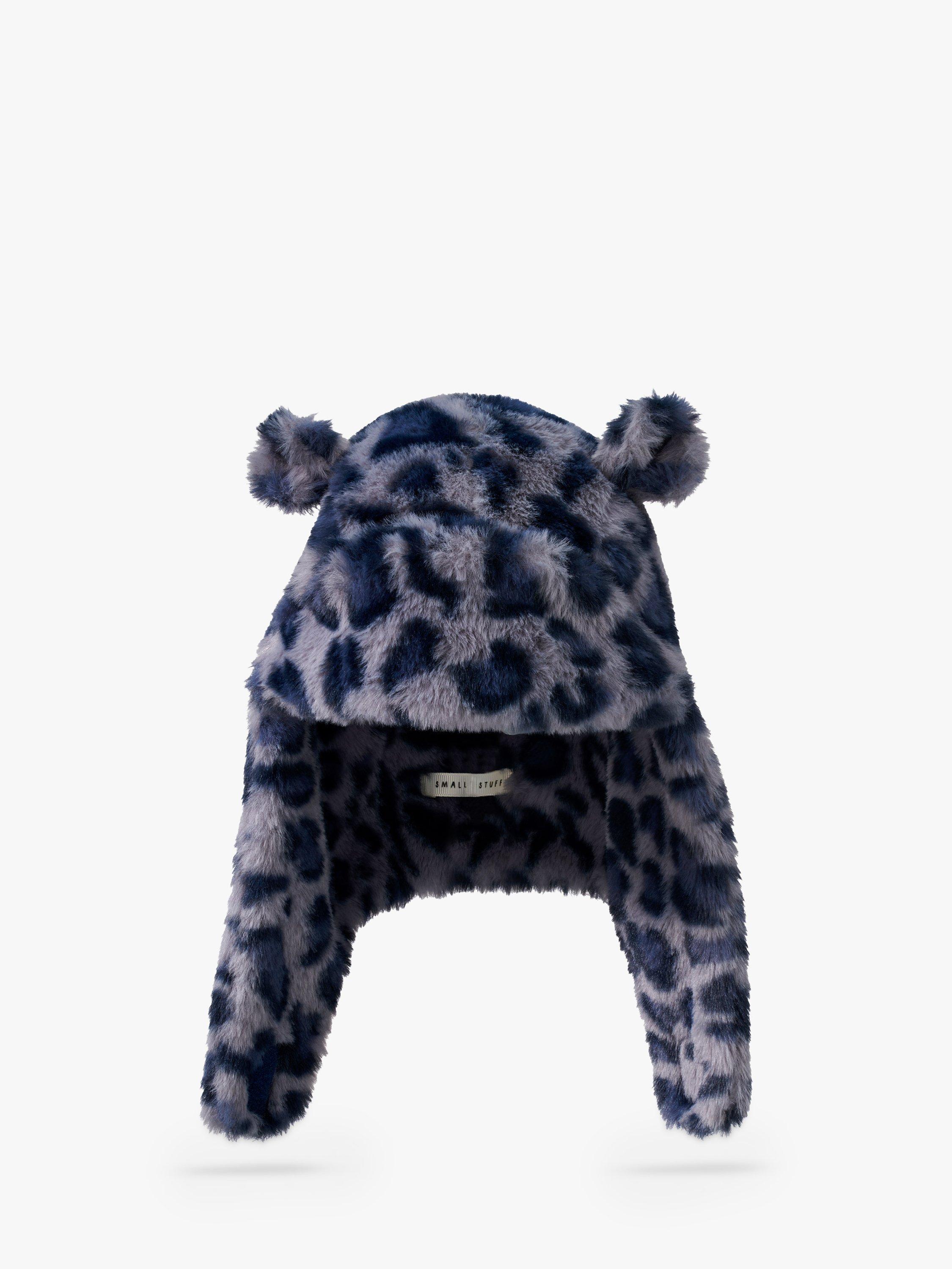 Product image 1 of 3, which shows Small Stuff Kids' Leopard Faux Fur Deerstalker Hat, Grey, 3-5 years