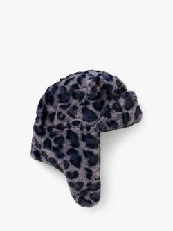 Small Stuff Kids' Leopard Faux Fur Deerstalker Hat, Grey - view 2, 