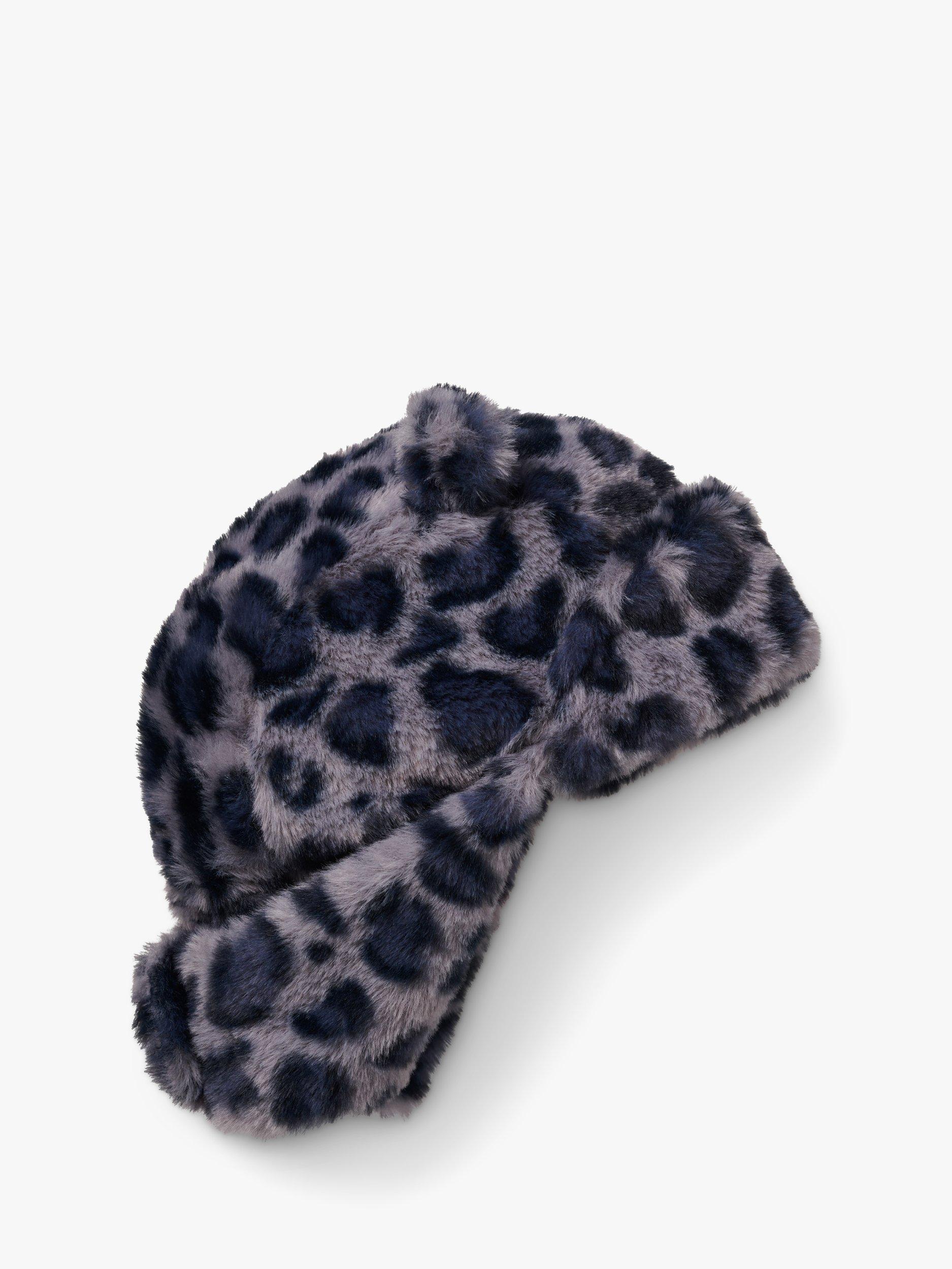Product image 3 of 3, which shows Small Stuff Kids' Leopard Faux Fur Deerstalker Hat, Grey, 3-5 years
