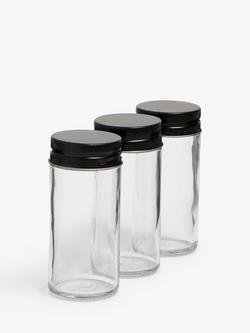 John Lewis Glass Storage Container, Set of 3, 88ml, Black/Clear, Black/Clear