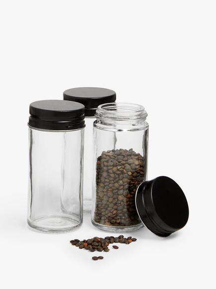John Lewis Glass Storage Container, Set of 3, 88ml, Black/Clear - view 2, Black/Clear