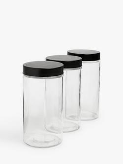 John Lewis Glass Storage Container, Set of 3, 1.7L, Black/Clear, Black/Clear