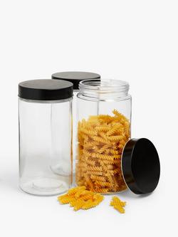 John Lewis Glass Storage Container, Set of 3, 1.7L, Black/Clear - view 2, Black/Clear