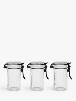 John Lewis Clip-Top Glass Storage Jar, Set of 3, 70ml, Black/Clear, Black/Clear