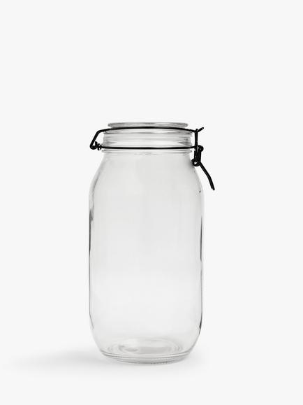 John Lewis Clip-Top Glass Storage Jar, 1.5L, Black/Clear, Black/Clear